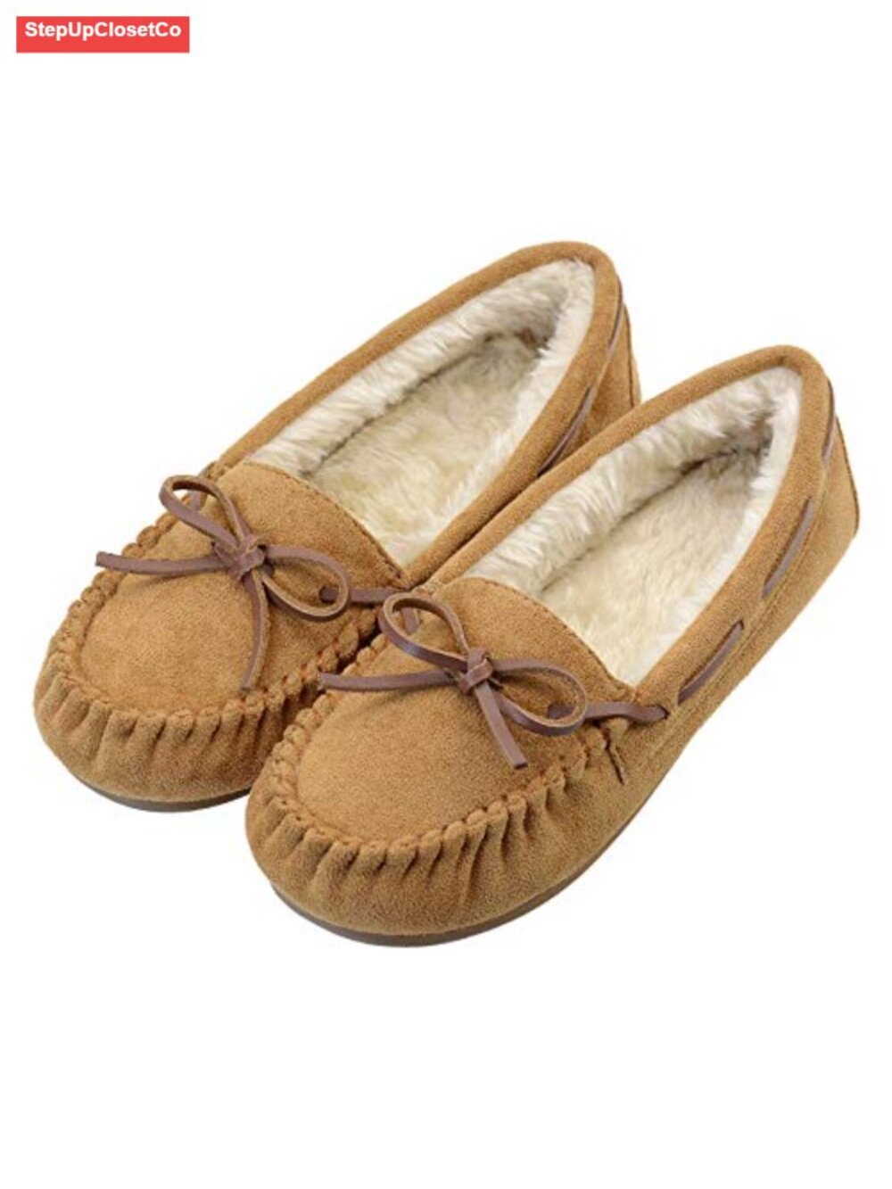 Women's Mocc Micro Suede Faux Fur Lace-Up Bow Indoor Outdoor